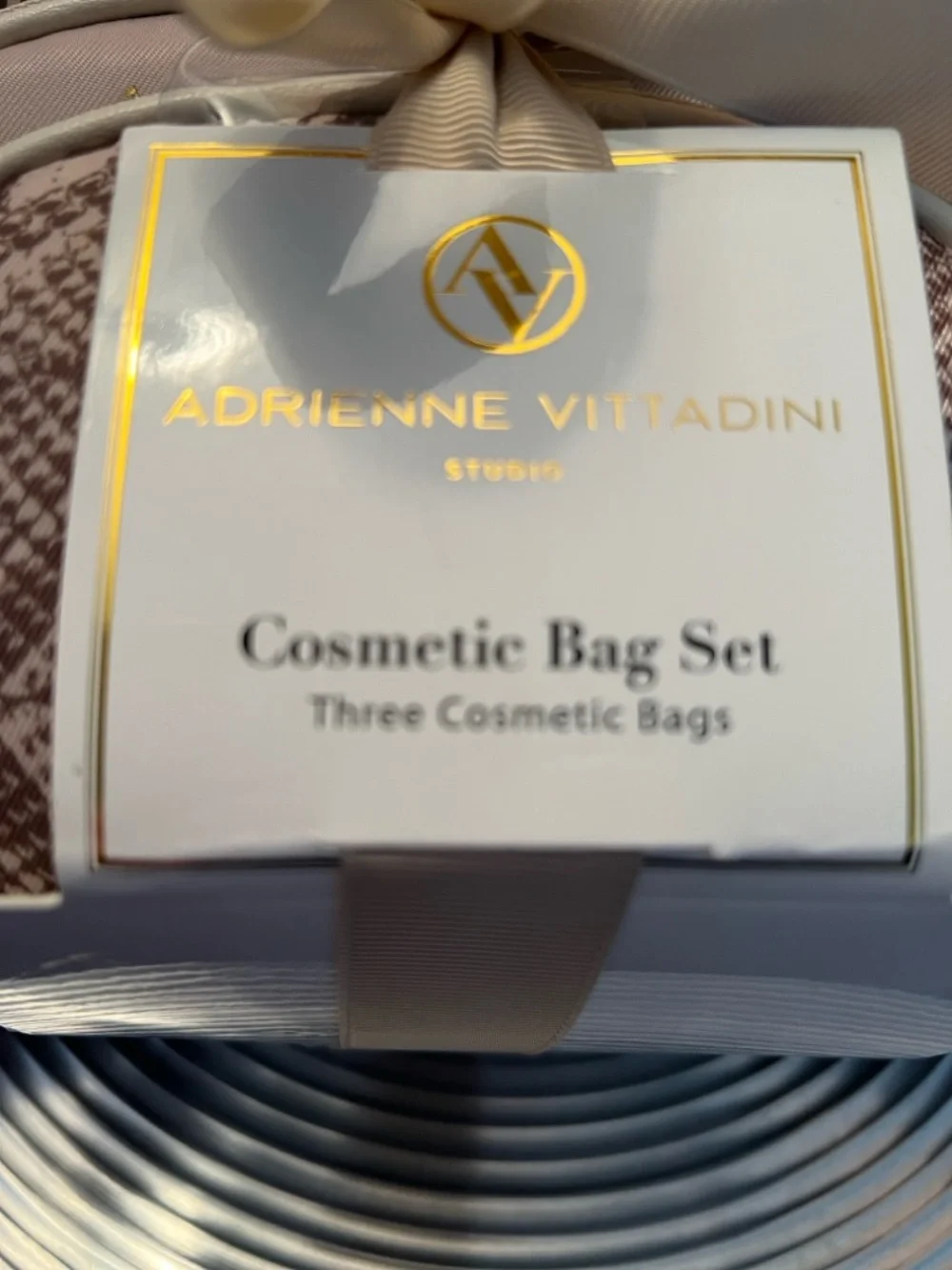 Adrienne Vittadini Pink Snake Print Cosmetic Bag Set